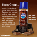 Skins Double Chocolate Water Based Lubricant 4.4 Oz with dark chocolate pieces, promoting flavorful intimacy.
