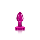 Viben Cheeky Charms Vibrating Pink Metal Remote Plug Medium stylish anal plug with teardrop shape and shiny finish.