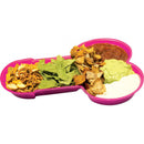 Hott Products Pecker Party Platter Red with snacks, including chips and dips, in a penis-shaped serving tray