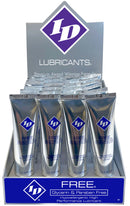 ID Free Water Based Lubricant Display 24 Count 1 Oz Tubes showcasing individual tubes in a compact retail display.
