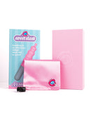 Rock Candy Bubble Gusher Vibrating Stimulator Pink and Grey with packaging and satin pouch.