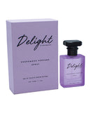 Raw Chemistry Delight Pheromone Perfume Roll-On 1 Oz in elegant packaging next to the perfume bottle.