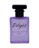 Raw Chemistry Delight Pheromone Perfume Roll-On 1 Oz in a purple bottle with elegant design.