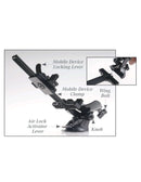 Image of Pipedream Extreme Mega-Bator Mouth device features, including mobile device clamp and air lock activator lever.