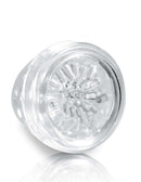 Pipedream Extreme Mega-Bator Mouth masturbator, clear and red, showing internal texture for enhanced pleasure.