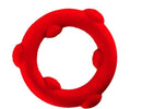 Oxballs Spinner Single Silicone Cock Ring Red on a white background, showcasing its durable and flexible design.