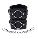 Sex & Mischief Shadow Handcuffs Black Silver with adjustable black faux leather and silver-tone hardware.