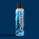 Passion Water Based Anal Lubricant 8 Oz bottle featuring a blue swirl design on a dark background.