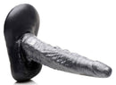 The Gargoyle Rock Hard Silicone Dildo Silver with ridges, smooth tapered tip, and flanged base for stability.
