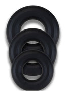Lord of The Cock Rings Elendil 3 Pack - three thick, silky-smooth black cock rings for enhanced pleasure.