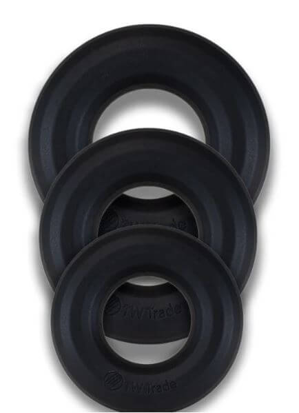Lord of The Cock Rings Elendil 3 Pack - three thick, silky-smooth black cock rings for enhanced pleasure.