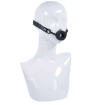 Edge Silicone Ring Gag Black on a mannequin, showcasing its durable and adjustable design for comfortable use.