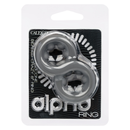 Alpha Liquid Silicone Beaded Crazy 8 Cock Ring Grey packaging with dual ring design