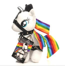 Master Series Bondage Pony Rainbow plush toy with rainbow mane and faux leather harness.