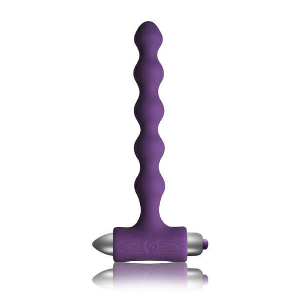 Petite Sensations Pearls Silicone Vibrating Anal Bead in purple with curved design for pleasure. Ideal for beginners and experts.
