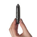 Hand holding an 80mm Bullet Vibrator Gun Metal Gray, showcasing its sleek design and compact size.