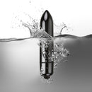 80mm Bullet Vibrator Gun Metal Gray submerged in water with splashes, showcasing its sleek design.