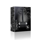 Rocks Off Teazer 7 Speed Black Bullet Vibrator packaging showcasing elegant design and ergonomic features.