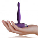 Rocks Off Teazer 7 Speed Purple Vibrating Bullet held in a hand, showcasing its ergonomic design and sleek silicone finish.