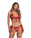 Ravishing Rouge Satin Bra and Panty Set Red S/M model wearing red lace lingerie with satin details.