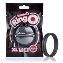 Screaming O Ring O XL Color Black packaging and product, super-stretchy silicone erection enhancement ring.
