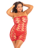 Rene Rofe Queen of Hearts Tube Dress Red 1X-3X on model showing flirtatious style.