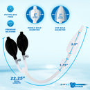 CleanStream Silicone Double Bulb Enema Nozzle Clear with two bulbs, dimensions, and phthalate-free silicone features.