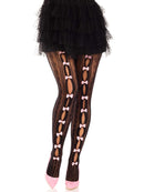 Leg Avenue Sweetheart Striped Net Tights Black OS featuring keyhole cutouts and mini bows in a playful design.