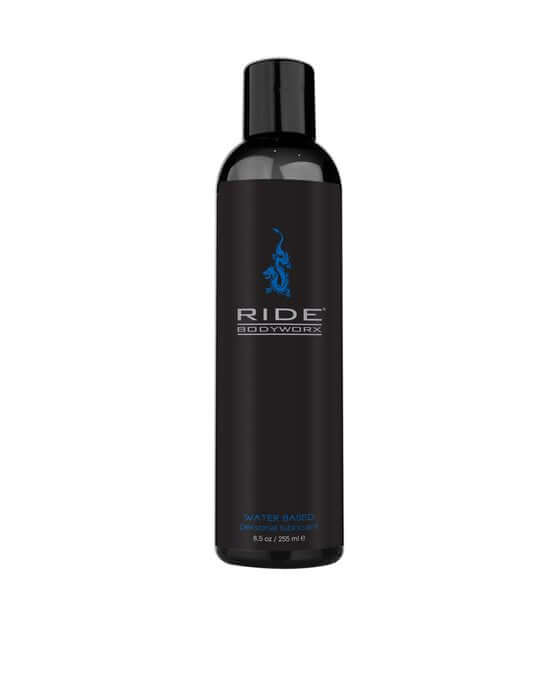 Ride BodyWorx Water-Based Lubricant - 8.5 oz bottle with black packaging and blue logo.