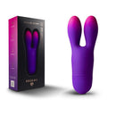 Glo Girl Bunny Vibrator Pink Purple displayed in packaging with bunny-shaped tips and ergonomic design.