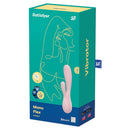Satisfyer Mono Flex Rabbit Vibrator Mauve packaging showcasing app connectivity and dual-motor technology.