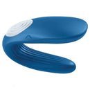 Satisfyer Double Whale Partner Vibrator Blue showcasing its ergonomic design and dual motors for couples.
