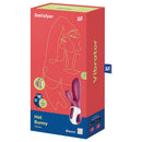Satisfyer Hot Bunny Heated Rabbit Vibrator packaging featuring a heated design and app control features.