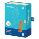 Satisfyer Candy Cane Finger Vibrator Orange packaging showcasing its playful design and features.