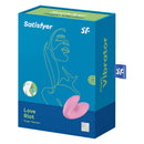 Satisfyer Love Riot Finger Vibrator Pink packaging showcasing the compact design and features.