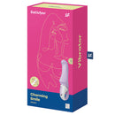 Satisfyer Vibes Charming Smile Silicone Vibrator Lilac packaging with vibrant design for a stylish unboxing experience.