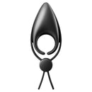 Satisfyer Sniper Vibrating Cock Ring Black in a dual-loop silicone design featuring adjustable fit and gentle vibrations.