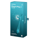 Satisfyer Plug And Play 1 Vibrating Anal Plug Blue Green packaging showcasing versatile design and features.
