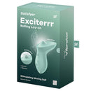 Satisfyer Exciterrr Lay-On Clitoral Vibrator Mint packaging showcasing rolling ball and silicone design.
