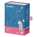 Satisfyer Tropical Tip Light Lilac Clitoral Vibrator packaging with vibrant design and smartphone app control features.