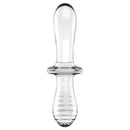 Satisfyer Double Crystal Glass Dildo Clear, a sleek borosilicate glass intimate toy for smooth stimulation.