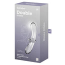 Satisfyer Double Crystal Glass Dildo Clear packaging showcasing its elegant design and solid glass material.