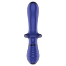 Satisfyer Double Crystal Glass Dildo Blue displayed in an elegant design, showcasing its smooth, sculpted borosilicate glass.