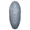 Satisfyer Tap & Climax 1 Lay-on Vibrator Blue Gray showing its elegant design and control buttons.