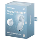 Satisfyer Tap And Climax 2 Clitoral Vibrator Blue packaging showcasing design and features.