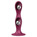 Satisfyer Double Ball-R Silicone Dildo Red featuring dual internal weighted balls for enhanced pleasure.