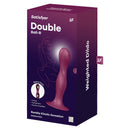 Satisfyer Double Ball-R Silicone Dildo Red packaging showcasing its features and design for enhanced pleasure.