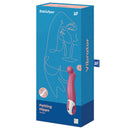 Satisfyer Vibes Petting Hippo G-Spot Vibrator Fuchsia packaging design with vibrant colors and playful graphics.
