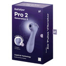 Satisfyer Pro 2 Generation 3 Air Pulse Stimulator Lilac packaging showcasing its design and features.