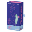 Satisfyer Twirling Pro+ Air Pulse Vibrator Mint packaging featuring sleek design and features.